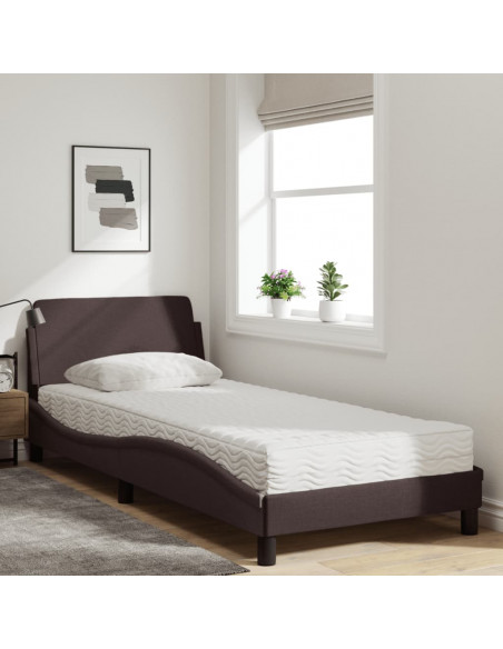 Letto con Materasso Marrone Scuro 90x200 cm in Tessuto
