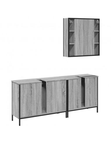 Set Mobili da Bagno 3 pz Grigio Sonoma in Legno Multistrato