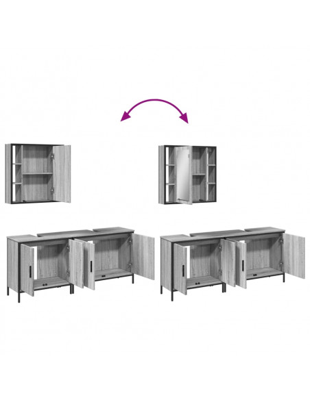 Set Mobili da Bagno 3 pz Grigio Sonoma in Legno Multistrato