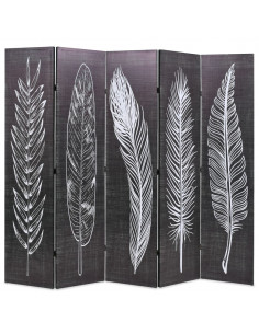 Paravento Pieghevole 200x170 cm Stampa Piume Bianco e Nero 2