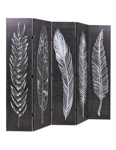 Paravento Pieghevole 200x170 cm Stampa Piume Bianco e Nero