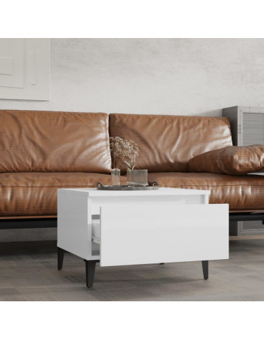 Tavolino Bianco Lucido 50x46x35 cm in Legno Multistrato