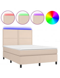 Giroletto Molle Materasso e LED Cappuccino 140x190cm Similpelle 2