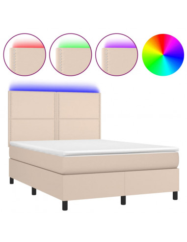 Giroletto Molle Materasso e LED Cappuccino 140x190cm Similpelle