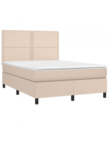 Giroletto Molle Materasso e LED Cappuccino 140x190cm Similpelle