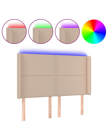 Testiera a LED Cappuccino 147x16x118/128 cm in Similpelle