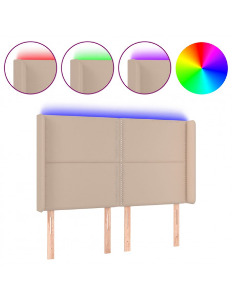 Testiera a LED Cappuccino 147x16x118/128 cm in Similpelle
