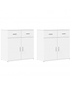 Credenze 2 pz Bianche 79x38x80 cm in Legno Multistrato 2