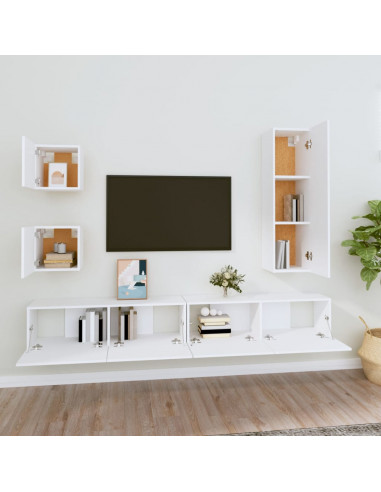 Set di Mobili Porta TV 5 pz Bianco in Legno Multistrato