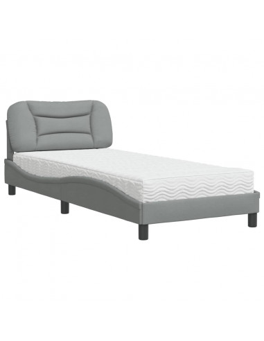 Letto con Materasso Grigio Chiaro 90x190 cm in Tessuto