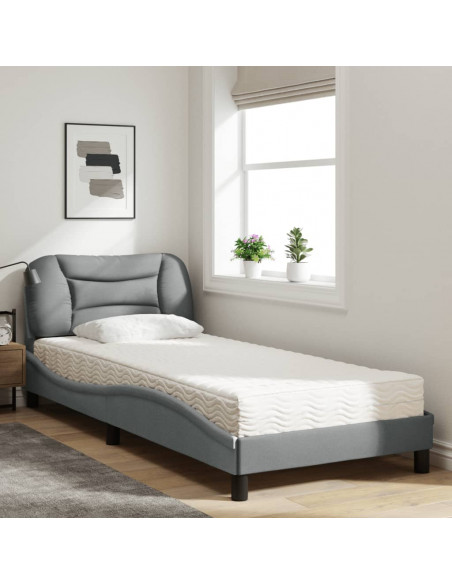 Letto con Materasso Grigio Chiaro 90x190 cm in Tessuto
