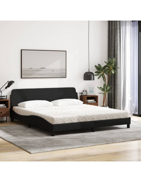 Letto con Materasso Nero 180x200 cm in Tessuto