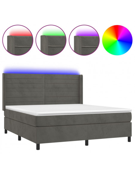 Letto a Molle con Materasso e LED Grigio Scuro 160x200 cm