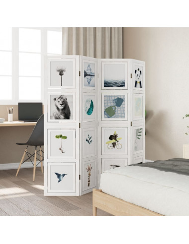 Divisorio Ambienti 4Pannelli Bianco Legno Massello di Paulownia