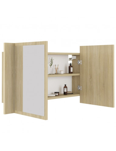 Armadietto a Specchio con Luci LED Rovere Sonoma in Acrilico