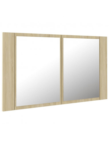 Armadietto a Specchio con Luci LED Rovere Sonoma in Acrilico