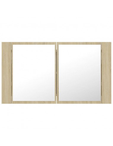 Armadietto a Specchio con Luci LED Rovere Sonoma in Acrilico