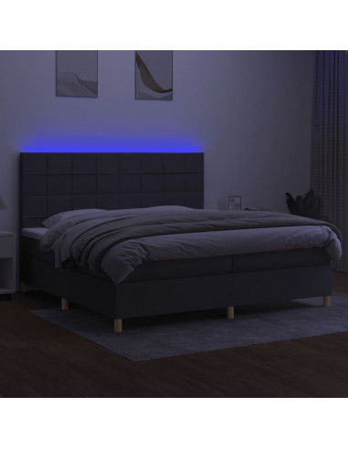 Letto a Molle Materasso e LED Grigio Scuro 200x200cm in Tessuto