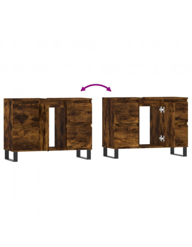 Armadietto Bagno Rovere Fumo 80x33x60 cm in Legno Multistrato
