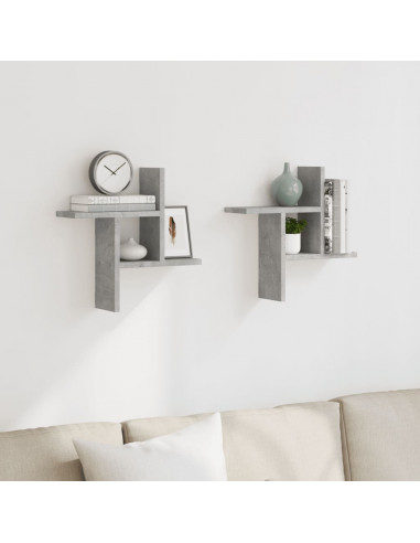 Mensole a Muro 2pz Grigio Cemento 38x12x38 cm in Truciolato