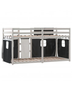 Letto a Castello con Tende Bianco e Nero 80x200cm Massello Pino 2