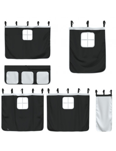 Letto a Castello con Tende Bianco e Nero 80x200cm Massello Pino