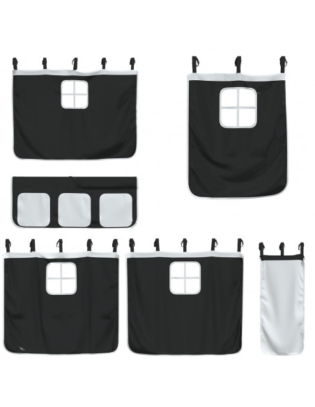 Letto a Castello con Tende Bianco e Nero 80x200cm Massello Pino
