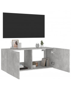 Mobile TV a Parete con Luci LED Grigio Cemento 100x35x41 cm 2