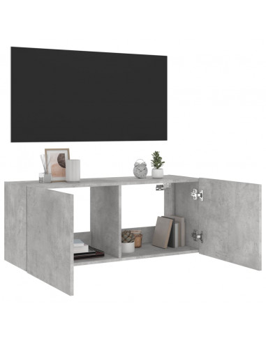 Mobile TV a Parete con Luci LED Grigio Cemento 100x35x41 cm