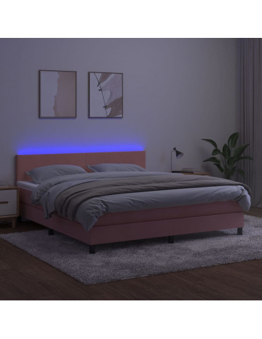 Letto a Molle con Materasso e LED Rosa 180x200 cm in Velluto