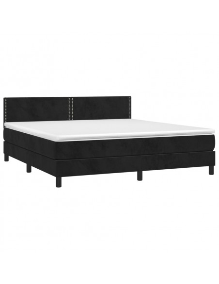 Letto a Molle con Materasso e LED Nero 160x200 cm in Velluto