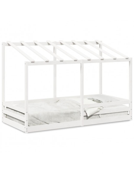 Letto Bambini con Tetto Bianco 100x200 cm Legno Massello Pino