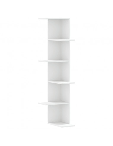 Scaffale Angolare Muro Bianco 36,5x36,5x140cm Legno Multistrato