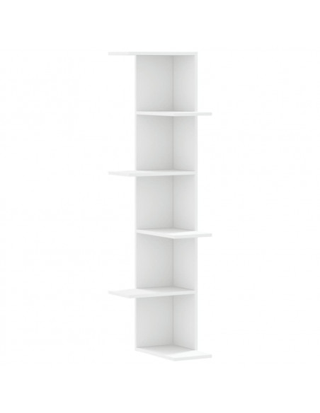 Scaffale Angolare Muro Bianco 36,5x36,5x140cm Legno Multistrato