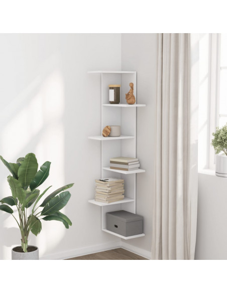 Scaffale Angolare Muro Bianco 36,5x36,5x140cm Legno Multistrato