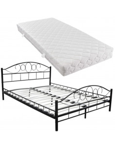Letto con Materasso Nero in Metallo 180x200 cm 2