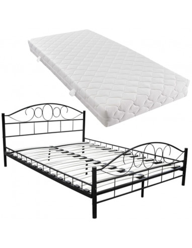 Letto con Materasso Nero in Metallo 180x200 cm