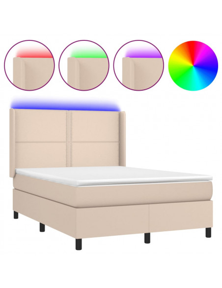 Giroletto Molle Materasso e LED Cappuccino 140x200cm Similpelle