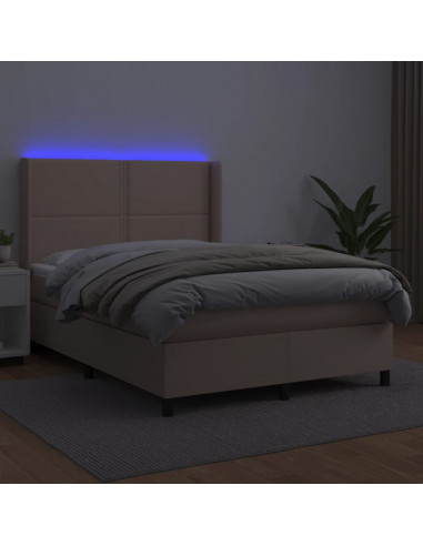 Giroletto Molle Materasso e LED Cappuccino 140x200cm Similpelle