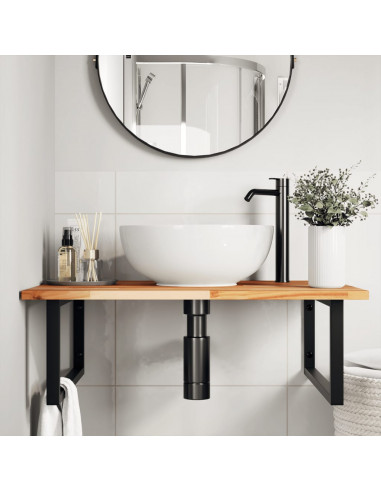 Ripiano a Parete per Lavabo in Acciaio e Massello di Acacia