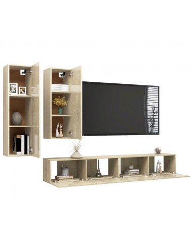 Set di Mobili TV 4 pz Rovere Sonoma in Legno Multistrato
