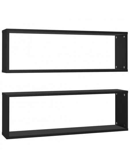 Mensole Parete a Cubo 2pz Nere 80x15x26,5cm Legno Multistrato