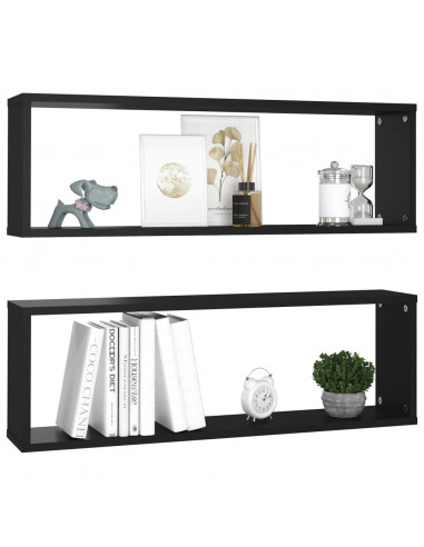 Mensole Parete a Cubo 2pz Nere 80x15x26,5cm Legno Multistrato