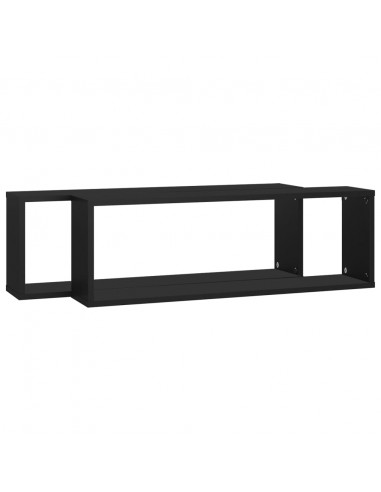 Mensole Parete a Cubo 2pz Nere 80x15x26,5cm Legno Multistrato