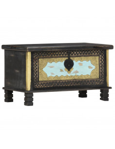 Baule Nero 80x40x45 cm in Legno Massello di Mango 2