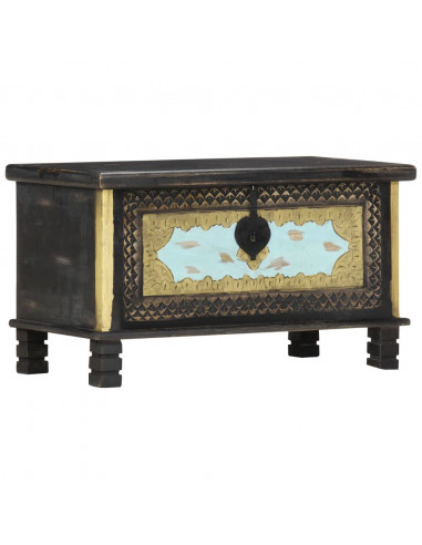 Baule Nero 80x40x45 cm in Legno Massello di Mango