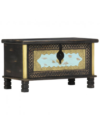 Baule Nero 80x40x45 cm in Legno Massello di Mango