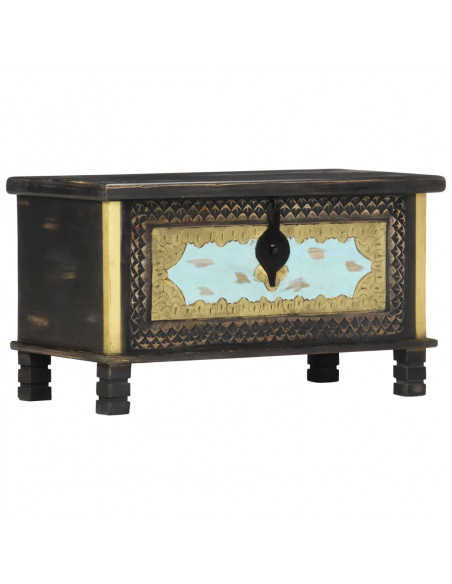 Baule Nero 80x40x45 cm in Legno Massello di Mango
