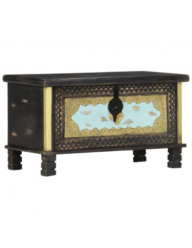 Baule Nero 80x40x45 cm in Legno Massello di Mango