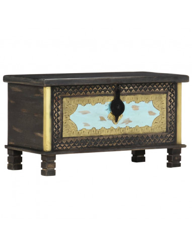 Baule Nero 80x40x45 cm in Legno Massello di Mango